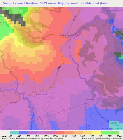 Santa Teresa,Costa Rica Elevation Map