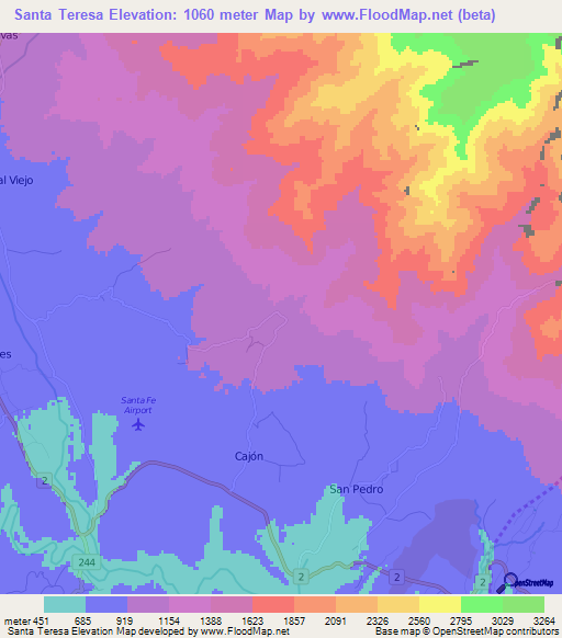 Santa Teresa,Costa Rica Elevation Map