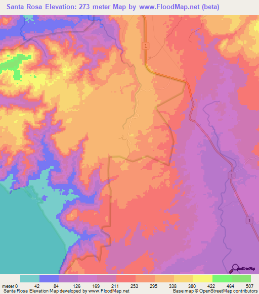 Santa Rosa,Costa Rica Elevation Map