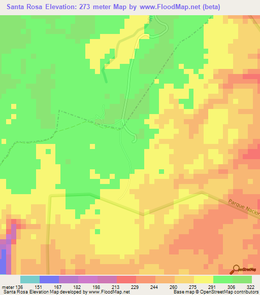 Santa Rosa,Costa Rica Elevation Map