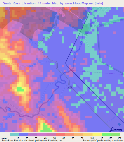 Santa Rosa,Costa Rica Elevation Map