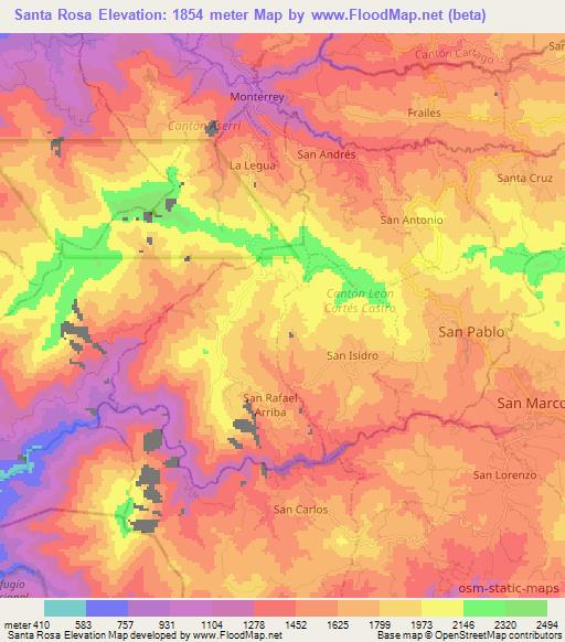 Santa Rosa,Costa Rica Elevation Map