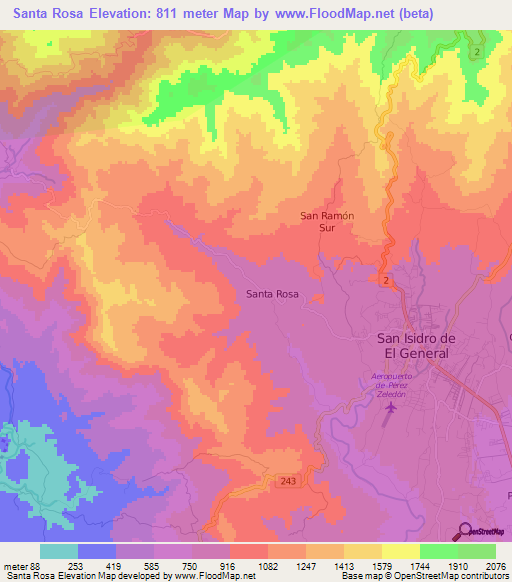 Santa Rosa,Costa Rica Elevation Map