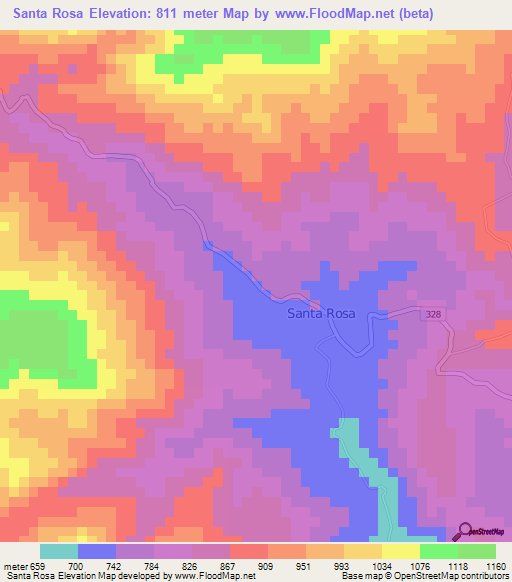 Santa Rosa,Costa Rica Elevation Map