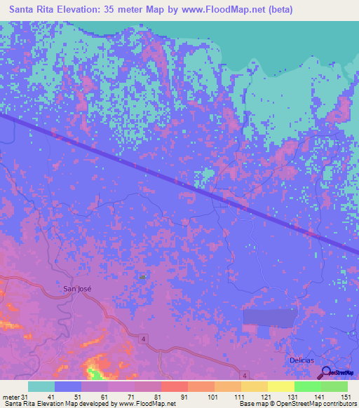 Santa Rita,Costa Rica Elevation Map