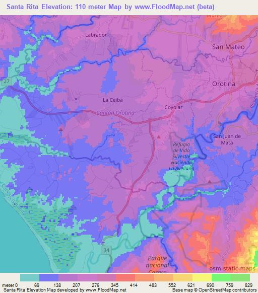 Santa Rita,Costa Rica Elevation Map
