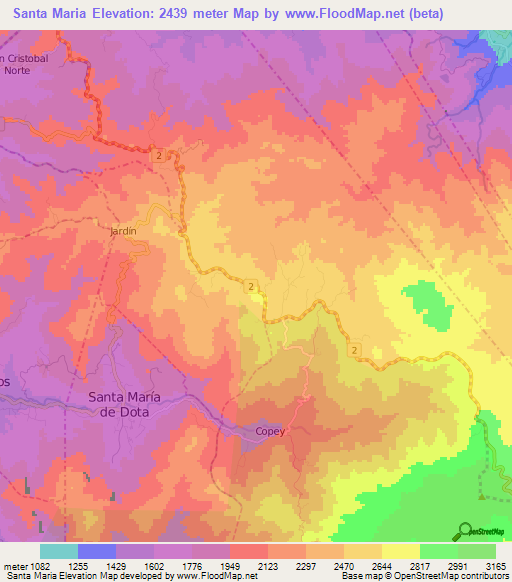Santa Maria,Costa Rica Elevation Map
