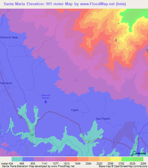 Santa Maria,Costa Rica Elevation Map