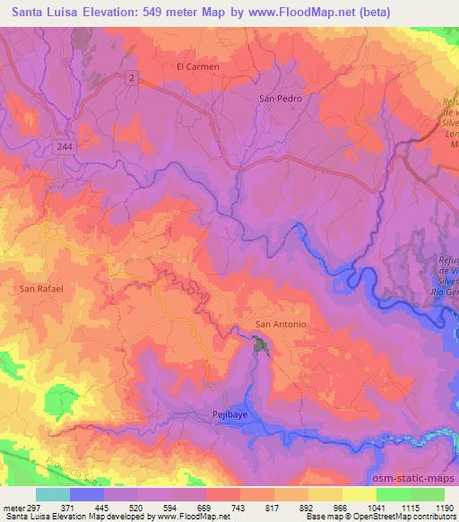 Santa Luisa,Costa Rica Elevation Map
