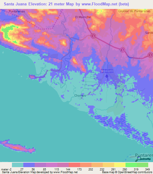 Santa Juana,Costa Rica Elevation Map