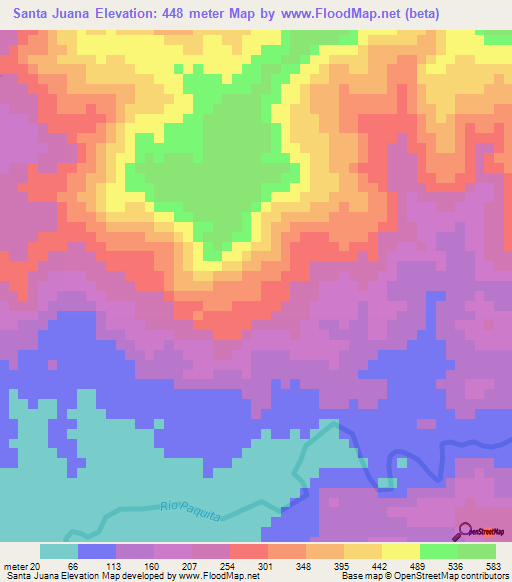 Santa Juana,Costa Rica Elevation Map