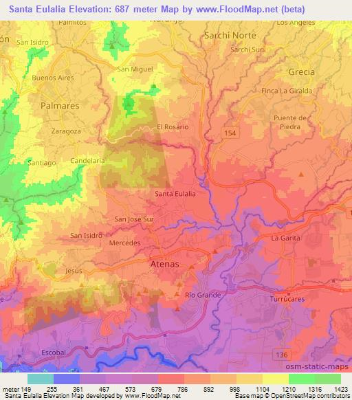 Santa Eulalia,Costa Rica Elevation Map