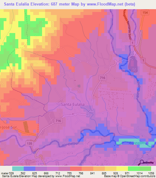 Santa Eulalia,Costa Rica Elevation Map