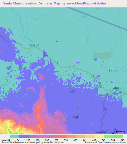 Santa Clara,Costa Rica Elevation Map
