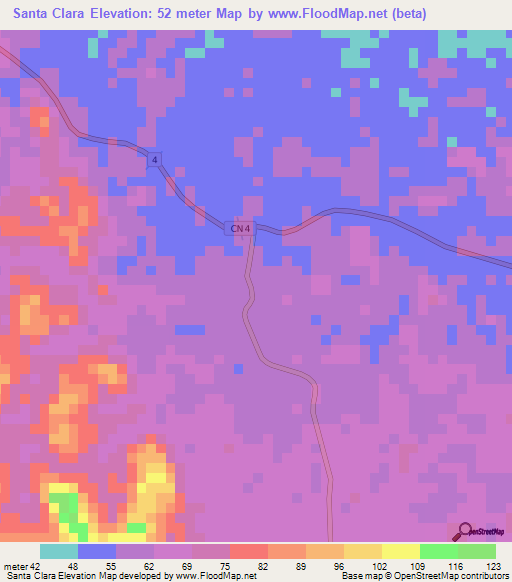 Santa Clara,Costa Rica Elevation Map