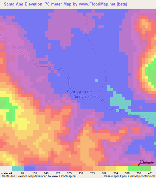 Santa Ana,Costa Rica Elevation Map