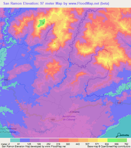 San Ramon,Costa Rica Elevation Map