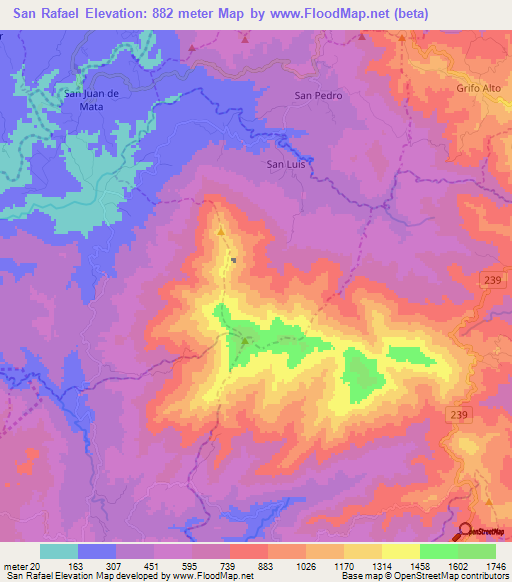 San Rafael,Costa Rica Elevation Map