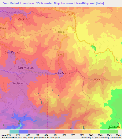 San Rafael,Costa Rica Elevation Map