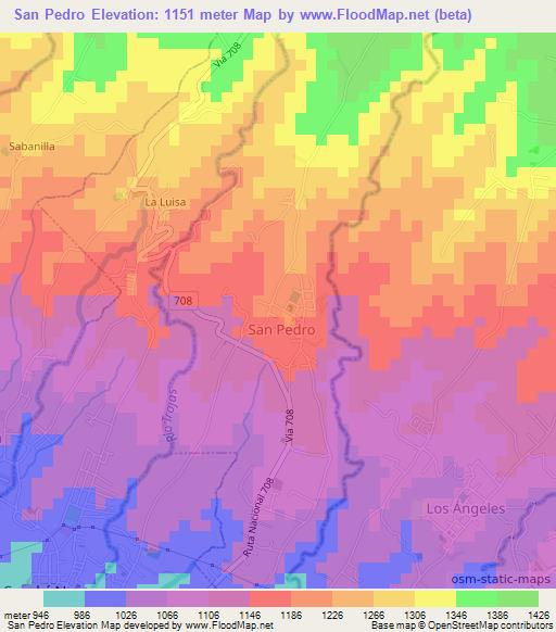 San Pedro,Costa Rica Elevation Map