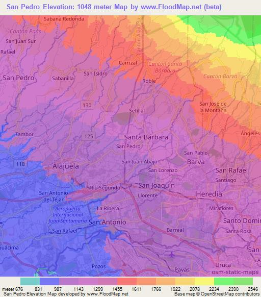 San Pedro,Costa Rica Elevation Map
