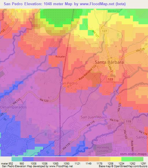 San Pedro,Costa Rica Elevation Map