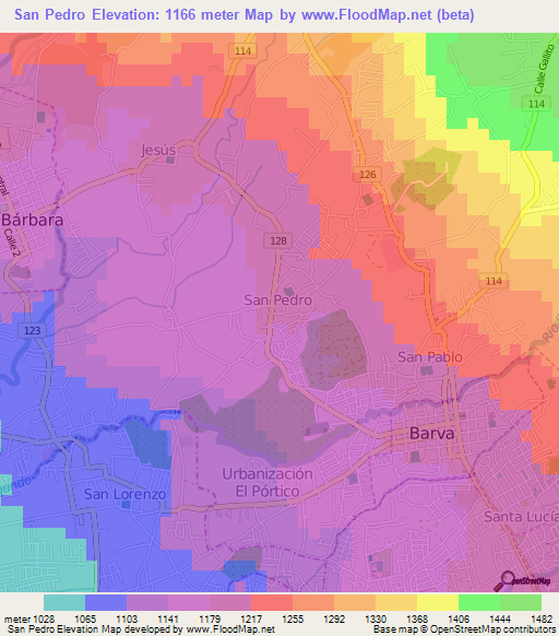 San Pedro,Costa Rica Elevation Map
