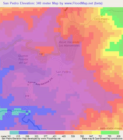 San Pedro,Costa Rica Elevation Map