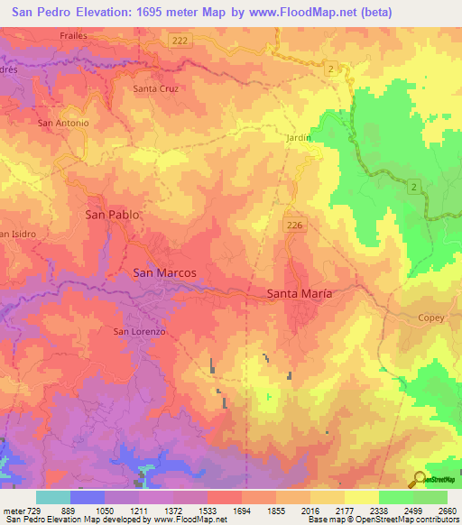 San Pedro,Costa Rica Elevation Map