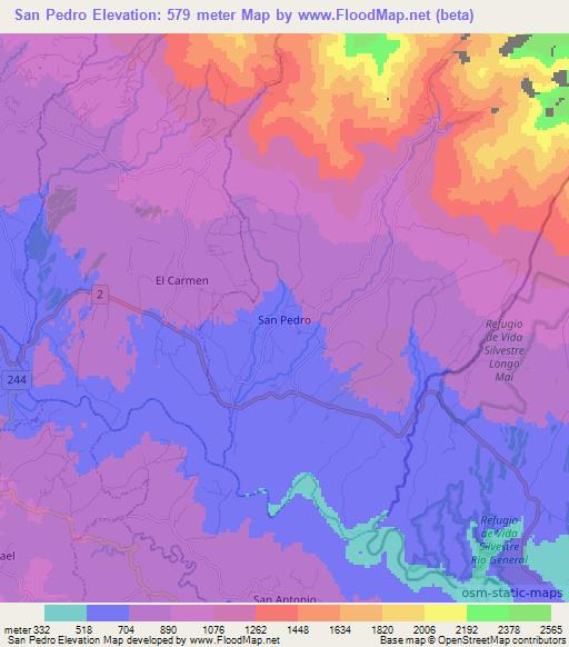 San Pedro,Costa Rica Elevation Map