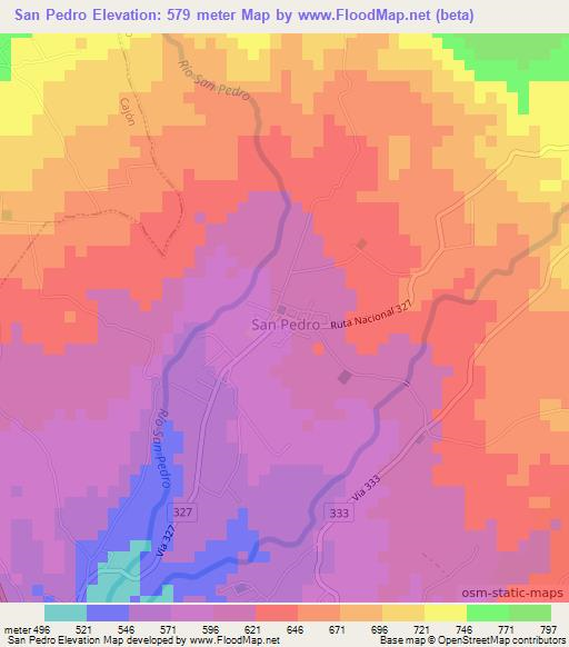 San Pedro,Costa Rica Elevation Map