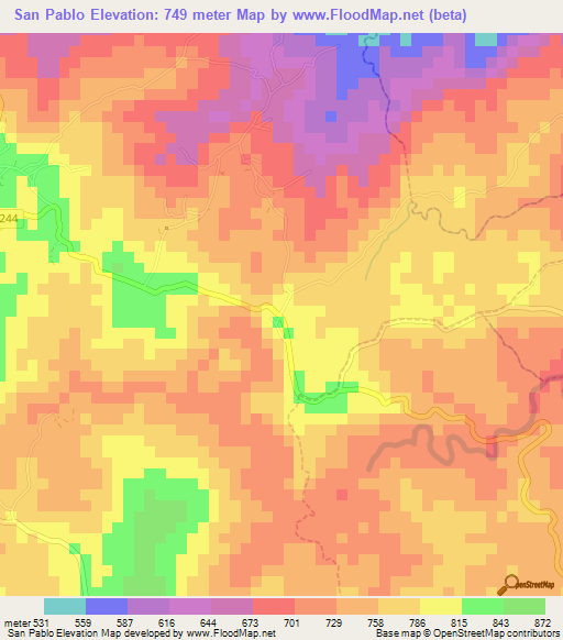 San Pablo,Costa Rica Elevation Map