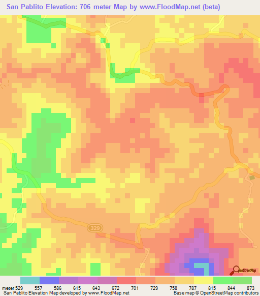 San Pablito,Costa Rica Elevation Map