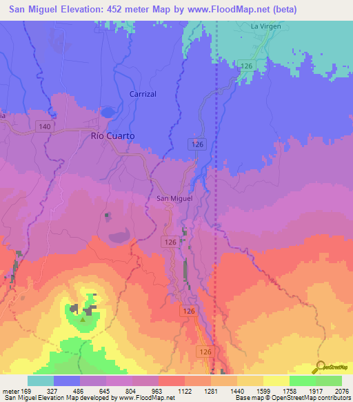 San Miguel,Costa Rica Elevation Map