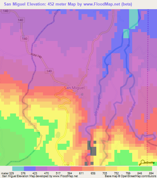 San Miguel,Costa Rica Elevation Map