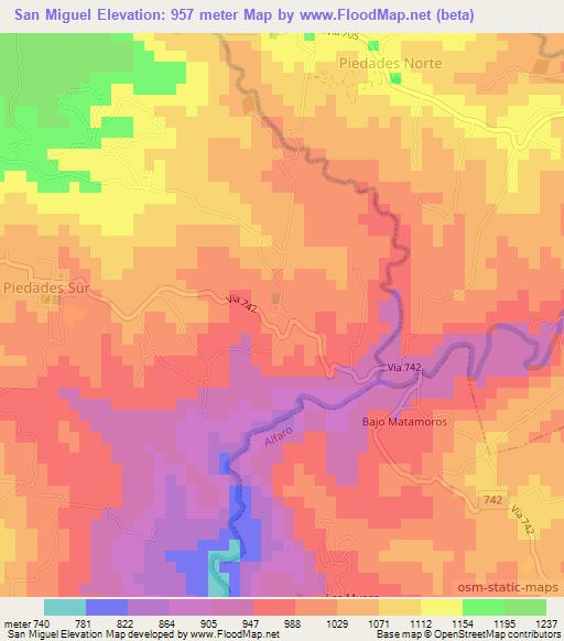 San Miguel,Costa Rica Elevation Map
