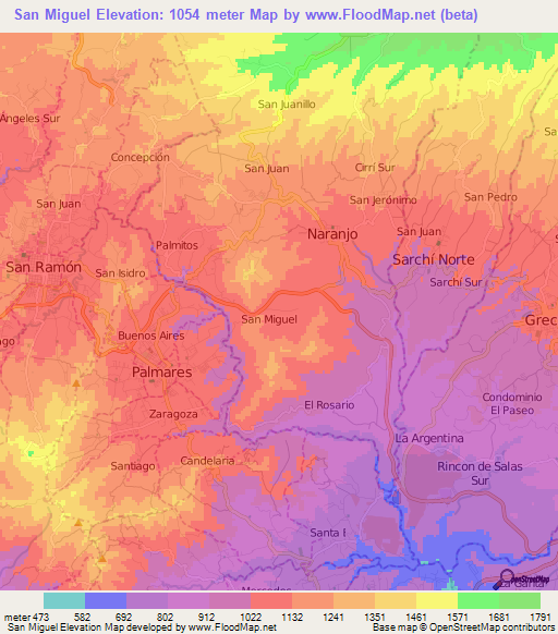 San Miguel,Costa Rica Elevation Map