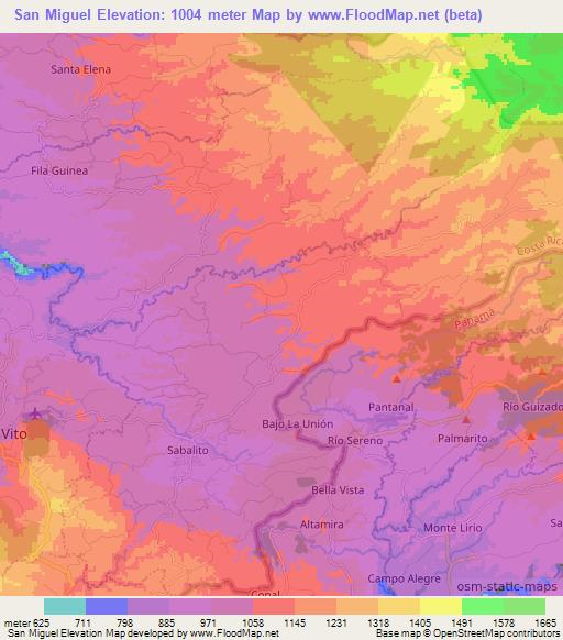 San Miguel,Costa Rica Elevation Map