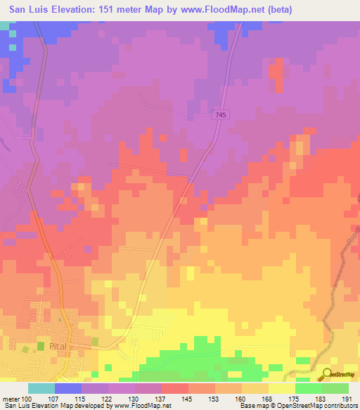 San Luis,Costa Rica Elevation Map