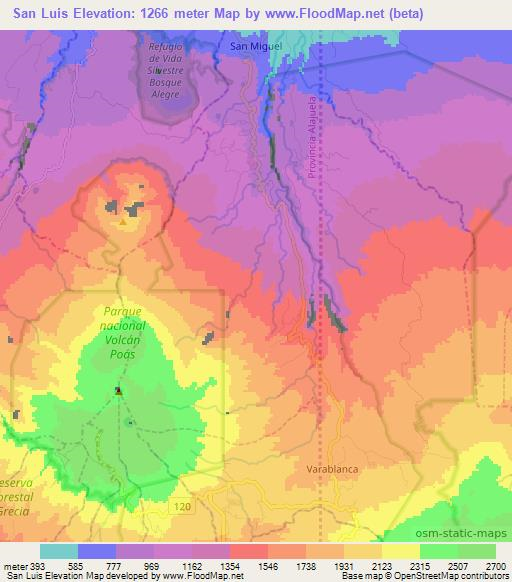 San Luis,Costa Rica Elevation Map