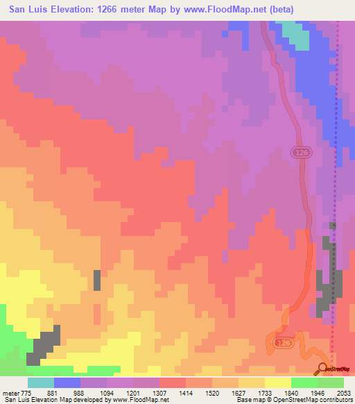 San Luis,Costa Rica Elevation Map