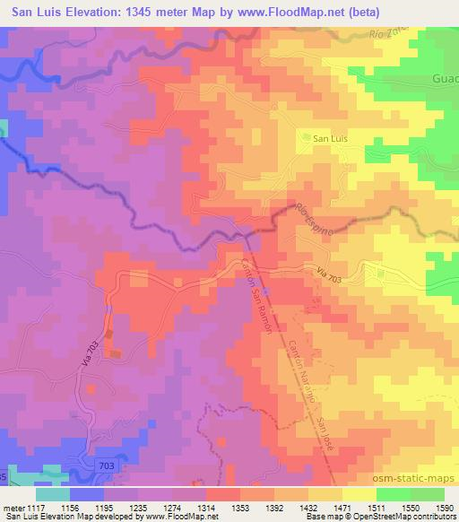San Luis,Costa Rica Elevation Map