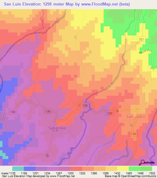 San Luis,Costa Rica Elevation Map