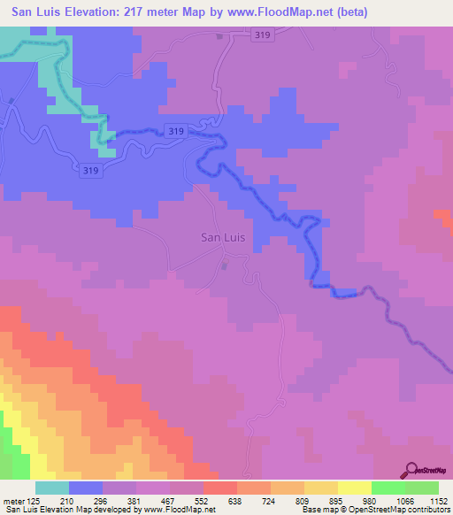 San Luis,Costa Rica Elevation Map