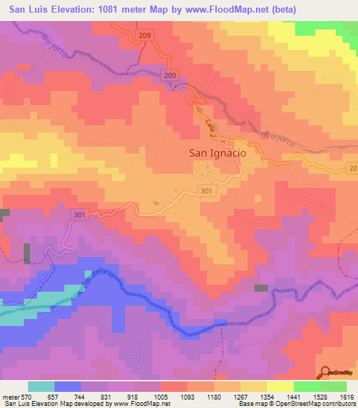 San Luis,Costa Rica Elevation Map