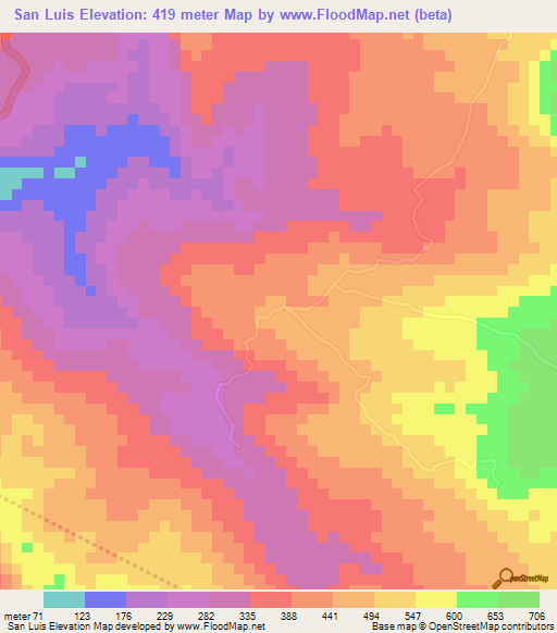 San Luis,Costa Rica Elevation Map