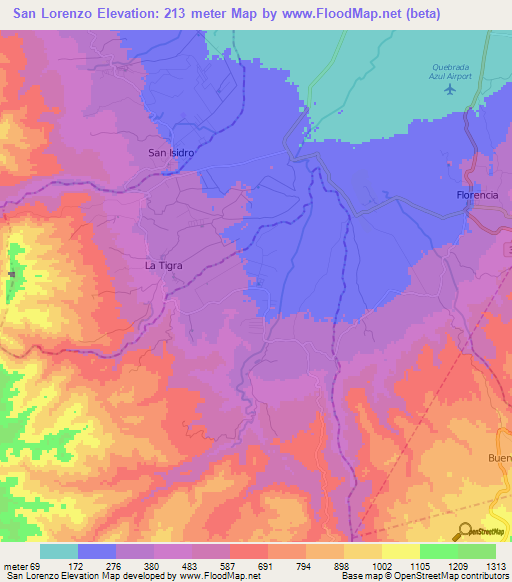 San Lorenzo,Costa Rica Elevation Map