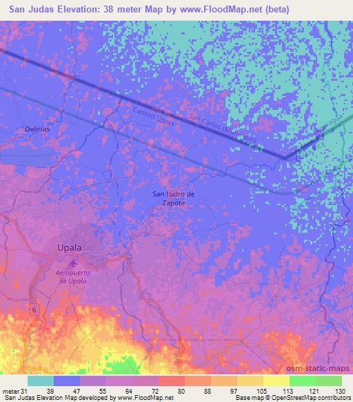 San Judas,Costa Rica Elevation Map