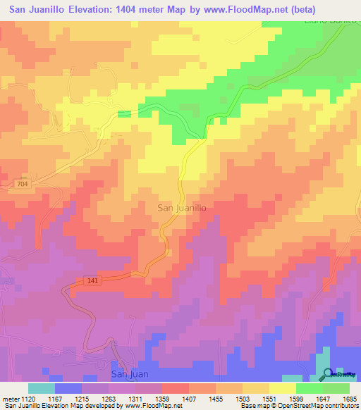 San Juanillo,Costa Rica Elevation Map