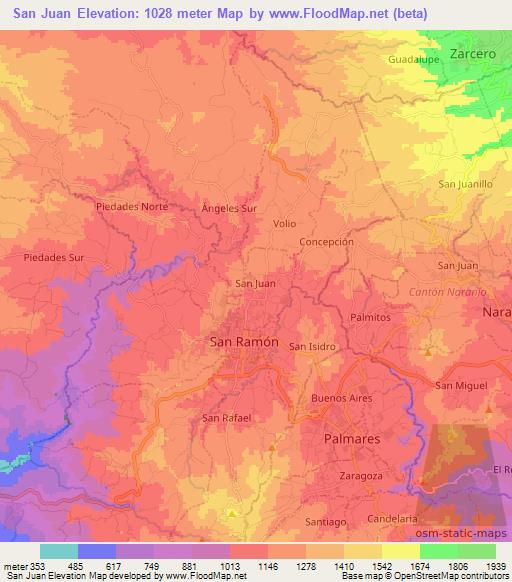 San Juan,Costa Rica Elevation Map